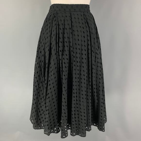 MOSCHINO Size 8 Black Cotton Eyelet A-Line Skirt - Picture 4 of 7